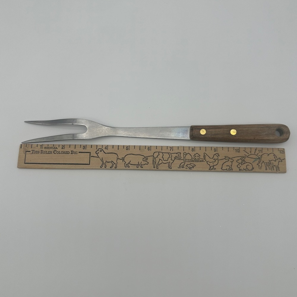 Robinson Stainless USA Meat Carving Fork Wood Handle Vintage 12 Inch 2 Tine - Picture 6 of 8